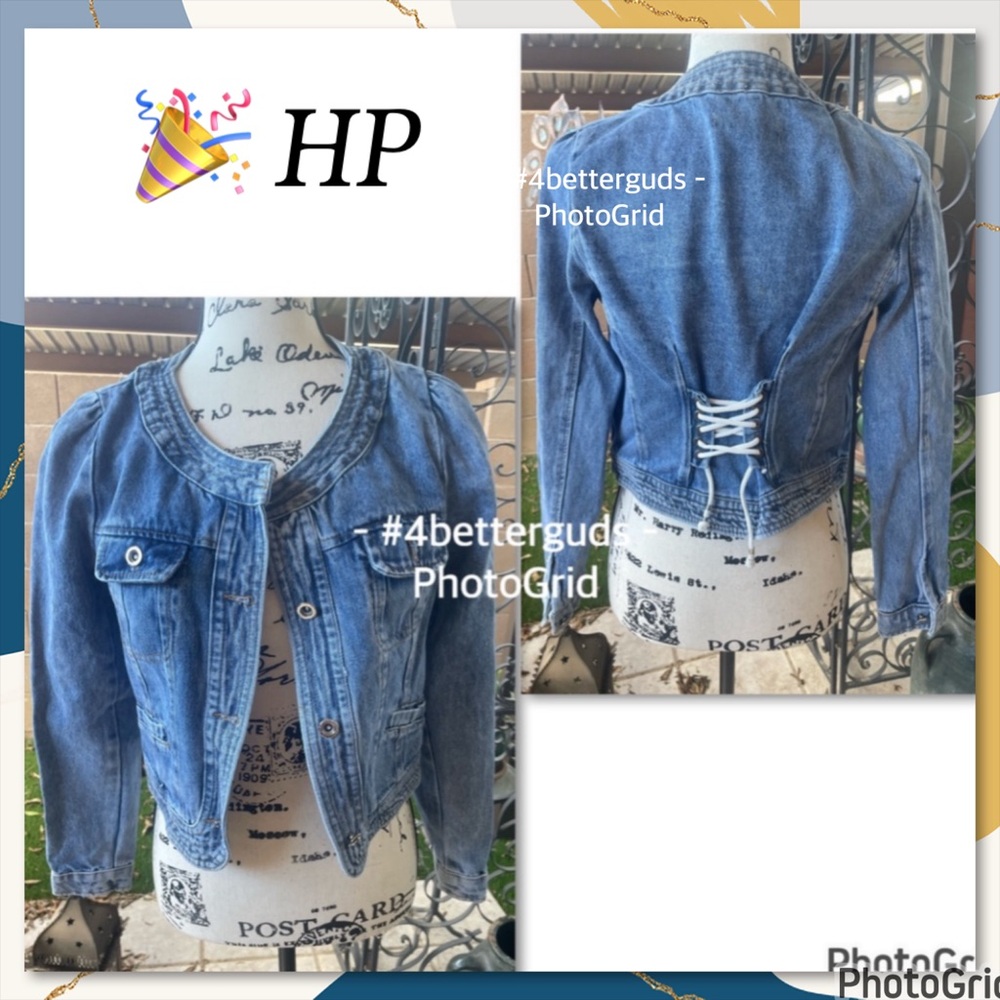 NEW Shadows Womenswear Brand Slim Cut Lace Up Tie Back Jean Jacket 44 = XS S 2 4